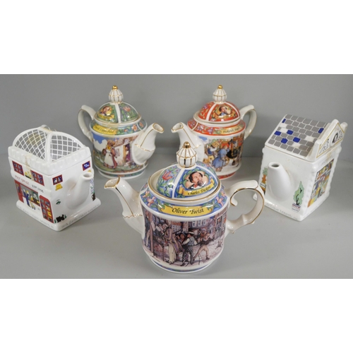 1026 - Five novelty tea pots, Giles publications, etc. **PLEASE NOTE THIS LOT IS NOT ELIGIBLE FOR IN-HOUSE ... 