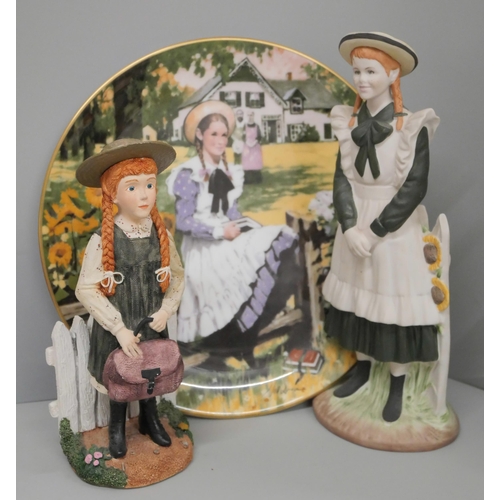 604 - A Royal Doulton figure and collectors plate, Autumn Breezes and a Coalport Anne of Green Gables figu... 