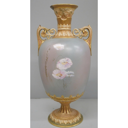 608 - An early 20th Century Royal Worcester vase, 32cm, 2017, (a/f, restored chip on the rim, crack on the... 