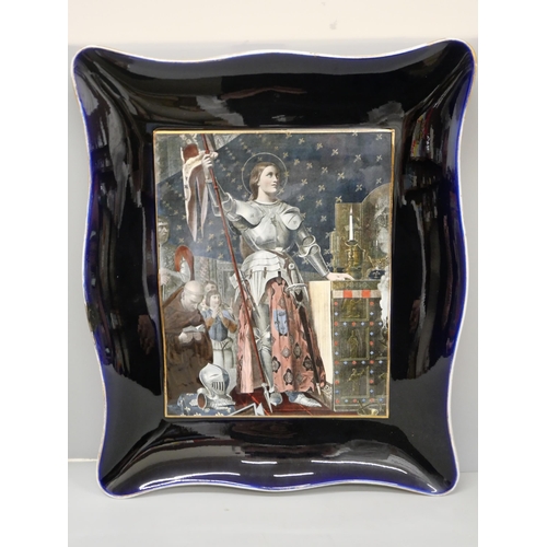 609 - A late 19th/early 20th century French Sarreguemines 'Joan of Arc' porcelain wall plaque, 45 x 37cm, ... 