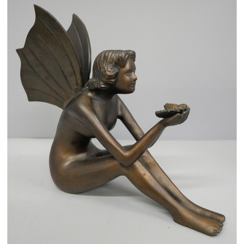 635 - A bronze fairy figure, 17.5cm