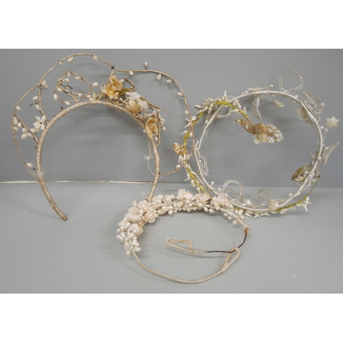 636 - Four vintage wedding headpieces