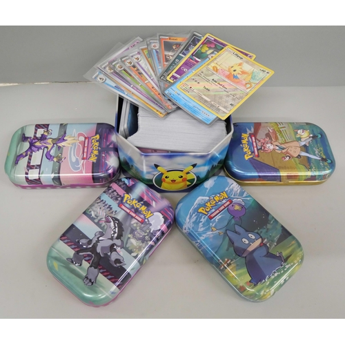 639 - 600 plus Pokémon cards including colour graphic and Black Star rares and tins