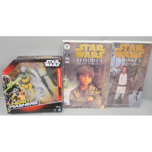 646 - Two signed Star Wars Episode 1 comics, Howard M Shum and Steve Crespo, with COA, a Star Wars Hero Ma... 