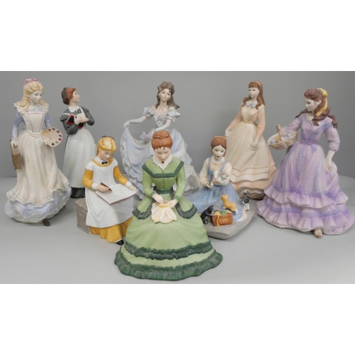 657 - A set of eight Little Women figures and collectors plates; four Franklin porcelain and four Coalport... 