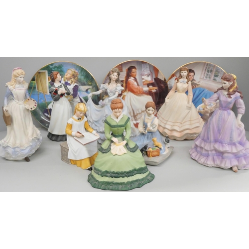 657 - A set of eight Little Women figures and collectors plates; four Franklin porcelain and four Coalport... 