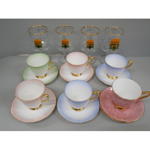 665 - Royal Albert cups and saucers, five of one set, a separate cup and two saucers and a boxed set of De... 