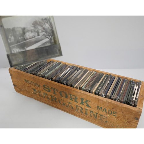 669 - 100 lantern slides, black and white images, British and European views