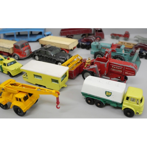 688 - A box of playworn Corgi, Dinky and Lesney die-cast model vehicles