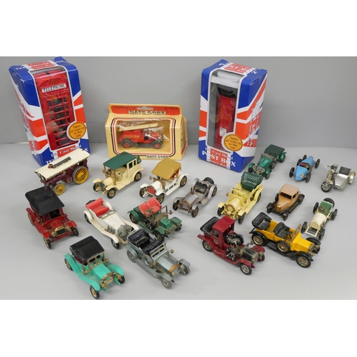 694 - A collection of die-cast model vehicles, Models of Yesteryear by Lesney and two cast metal money ban... 