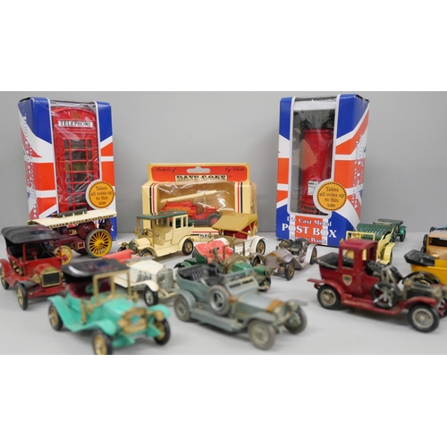 694 - A collection of die-cast model vehicles, Models of Yesteryear by Lesney and two cast metal money ban... 