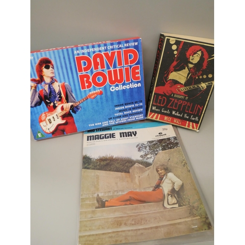 697 - A Rod Stewart Maggie May songbook, a David Bowie CD box set and a Biography of Led Zeppelin