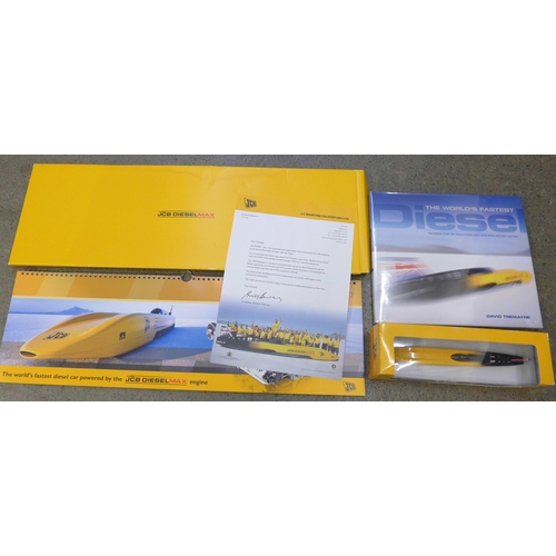 725 - JCB diesel max die-cast model car, calendar 2006 and history book  with letter