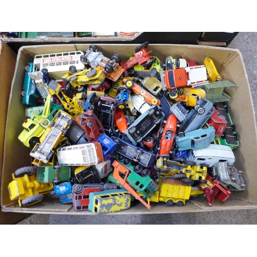 729 - A collection of die-cast model vehicles including early Dinky, Corgi, Matchbox, etc., playworn