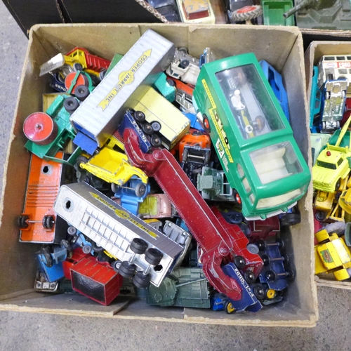 729 - A collection of die-cast model vehicles including early Dinky, Corgi, Matchbox, etc., playworn