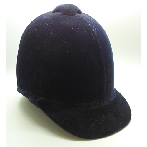 741 - A Herbert Johnson, 38 New Bond Street, London lady's bespoke black velvet riding hat/helmet