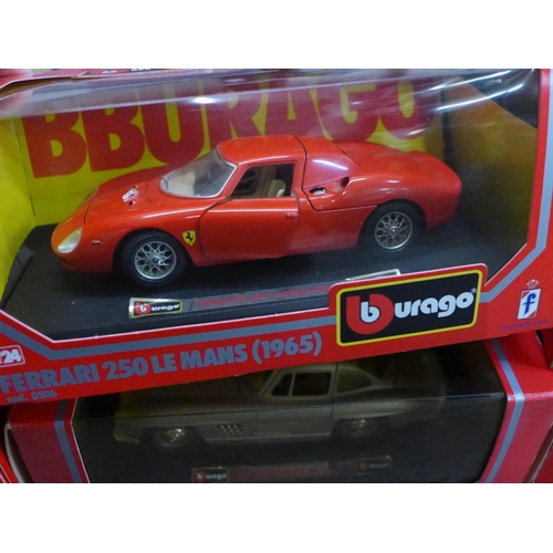 744 - Six Bburago 1/24 scale model sports cars, mainly Ferrari