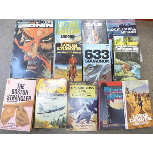 761 - A collection of paperback books including Westerns and War themed