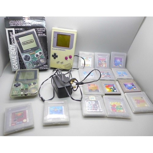 762 - A Gameboy, Gameboy Pocket and thirteen Gameboy games