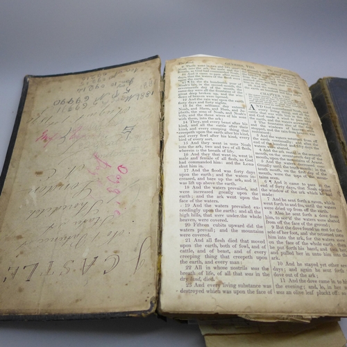 768 - Two Bibles, one embossed Nottingham Bluecoat School on the cover and one marked British and Foreign ... 