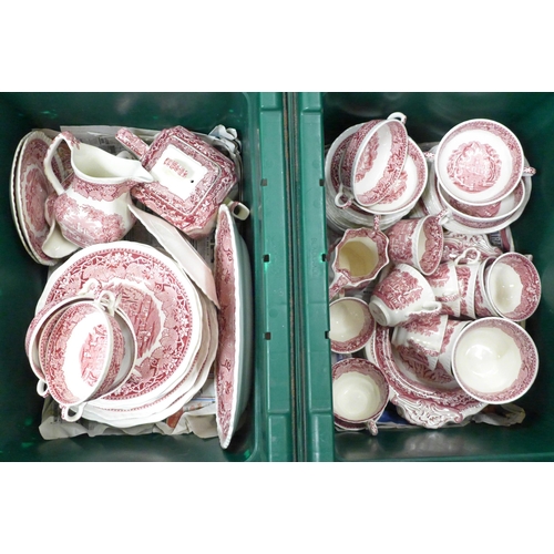 786 - Two boxes of Mason's Vista Pink transferware pottery, tea and dinnerwares **PLEASE NOTE THIS LOT IS ... 