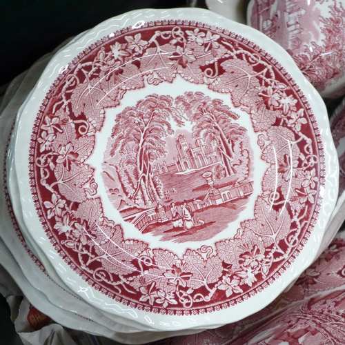 786 - Two boxes of Mason's Vista Pink transferware pottery, tea and dinnerwares **PLEASE NOTE THIS LOT IS ... 