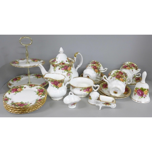 786E - A Royal Albert Old Country Roses tea set and cake stand and other Cottage Ware