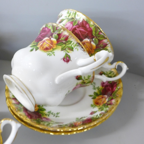 786E - A Royal Albert Old Country Roses tea set and cake stand and other Cottage Ware