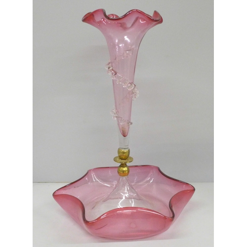 787 - A Victorian cranberry glass epergne