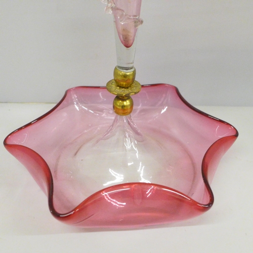 787 - A Victorian cranberry glass epergne