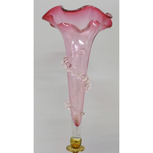 787 - A Victorian cranberry glass epergne