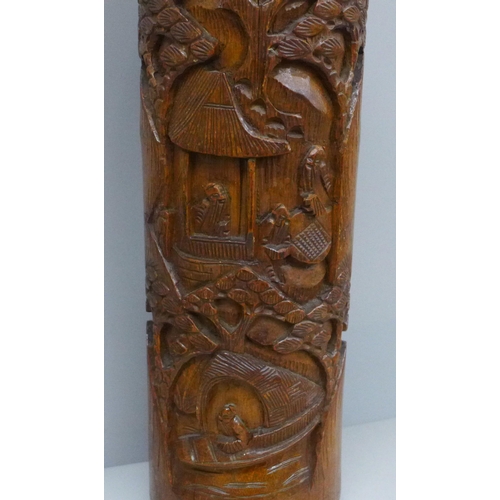 795 - Two Chinese carved bamboo brush pots, tallest 37.5cm