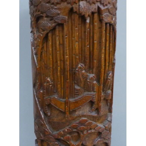 795 - Two Chinese carved bamboo brush pots, tallest 37.5cm