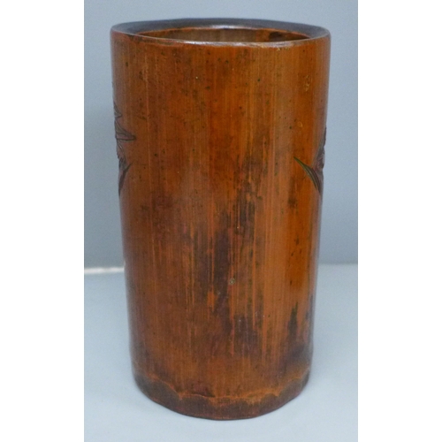 795 - Two Chinese carved bamboo brush pots, tallest 37.5cm