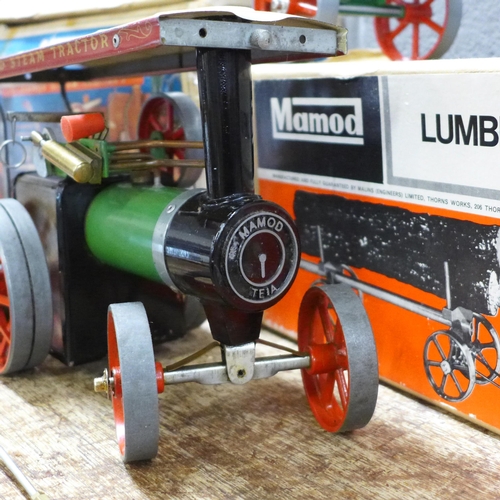 801 - A Mamod TE1A steam tractor with accessories and instructions and a Mamod LW. 1 Lumber Wagon, both bo... 