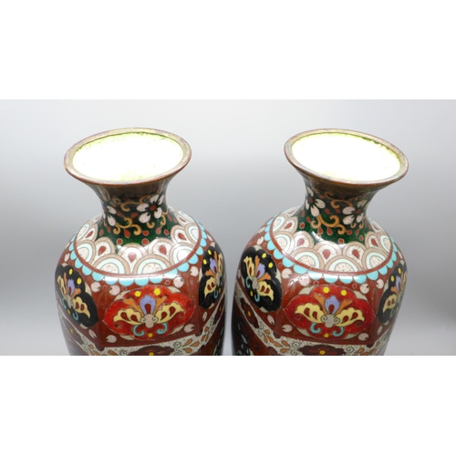 808 - A pair of Chinese cloisonne vases, 24cm and a Chinese pottery vase