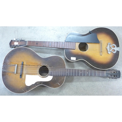 812 - Two acoustic guitars, one with damaged body