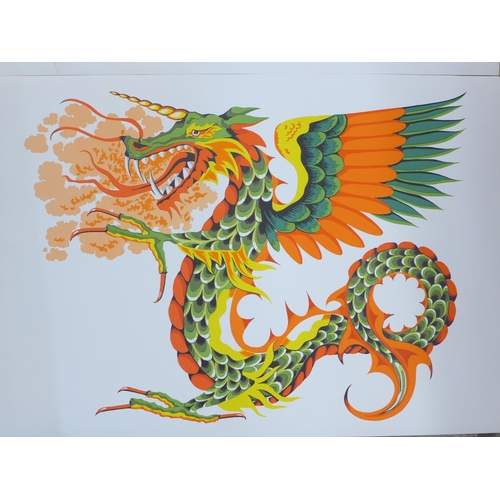 818 - Two Lithographic dragon prints from the 1970's, printed on high quality linen back paper, (A2 size)