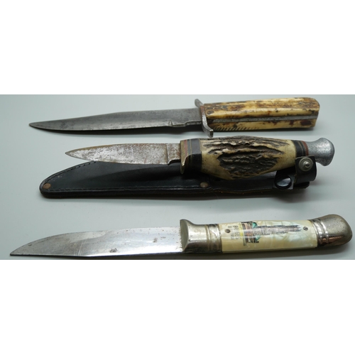 820 - Three knives including one marked Original Bowie Knife