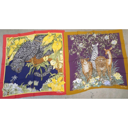 824 - Two Salvatore Ferragamo silk scarves, 85cm