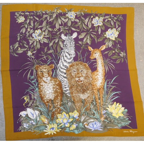 824 - Two Salvatore Ferragamo silk scarves, 85cm