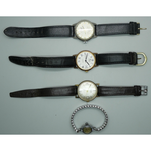 844 - Three gentleman's automatic wristwatches, Cosmopolitan, Alpha 25 Jewels, Topflite 17 Jewels and a la... 