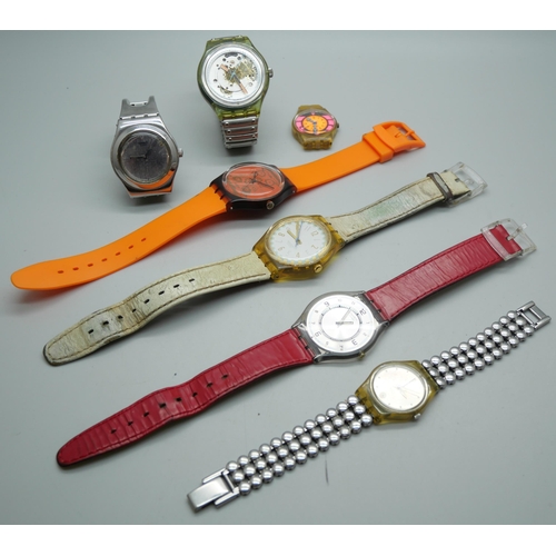 845 - Seven Swatch wristwatches including an automatic skeleton example