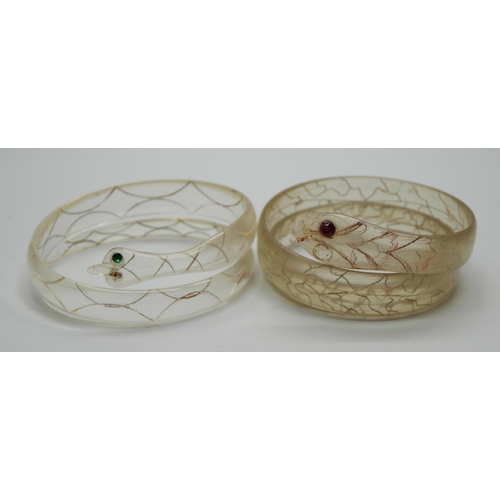 867 - Two vintage celluloid snake bangles, a/f