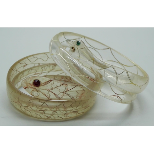 867 - Two vintage celluloid snake bangles, a/f