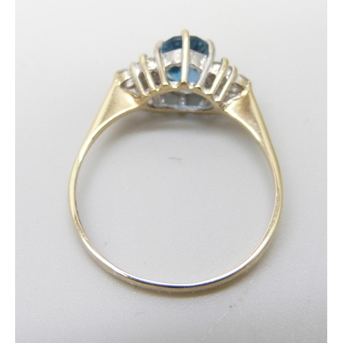 878 - A 9ct gold, blue stone and zircon ring, 1.6g, O