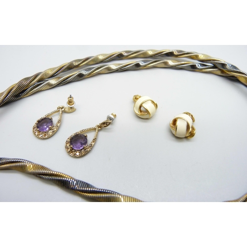 885 - A Monet necklet, bangle, bracelet and two pairs of earrings