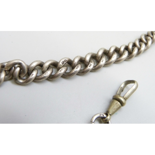 886 - A silver Albert chain and fob, each graduated link marked, 48g, 29cm from clip to T-bar