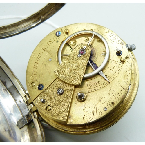 888 - A silver cased fusee pocket watch, Jackson, Sunderland, London 1887