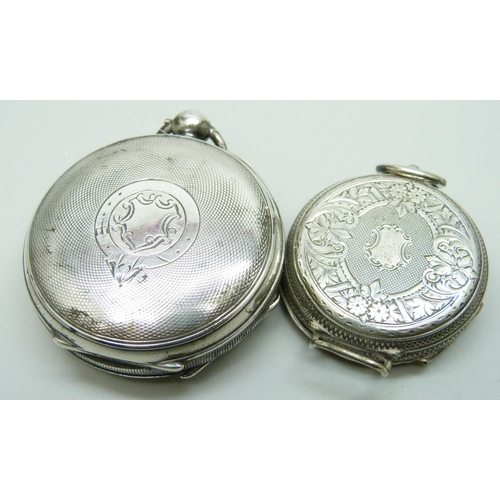 891 - A silver Waltham pocket watch, Birmingham 1890 and a silver fob watch, a/f